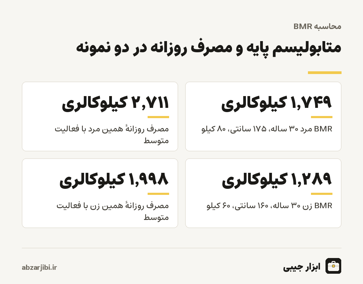 متابولیسم پایه و مصرف روزانه در دو نمونه